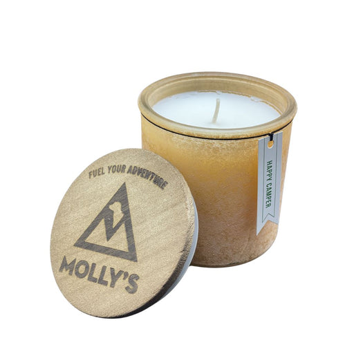Molly's Place Happy Camper 14oz River Rock Candle with Molly's Logo lid