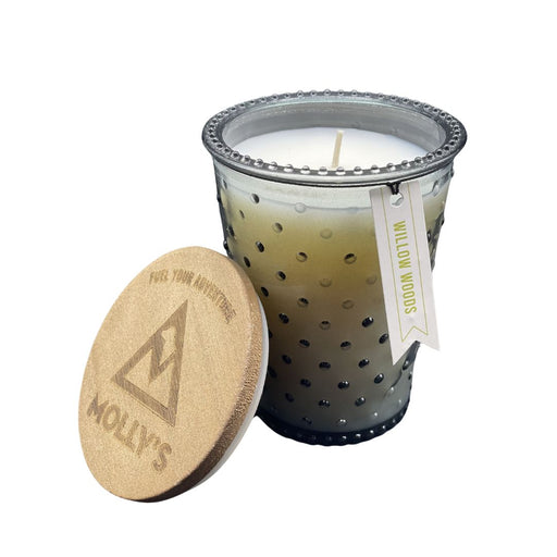 Molly's Place Willow Woods 14oz Hobnail Candle with Molly's Logo lid