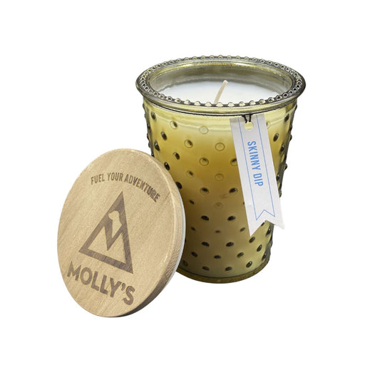 Molly's Place Skinny Dip 14oz Hobnail Candle with wood seal lid 