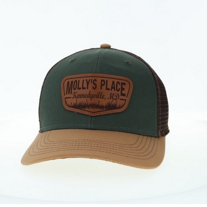 Molly Place Youth Old Favorite Trucker cap with green front and tan bill