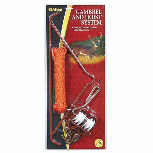 packaged hoist and gambrel system with orange cord. Buck deer on the package