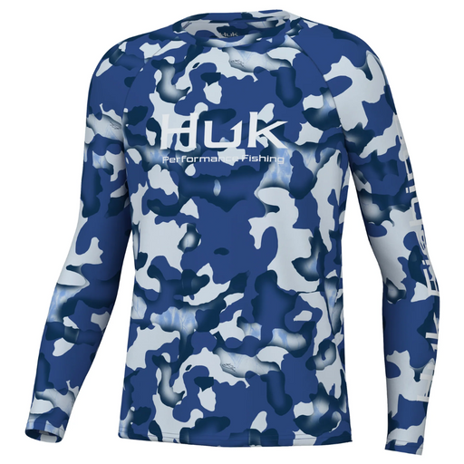blue navy light blue Huk Kids Camo Pursuit Performance Shirt