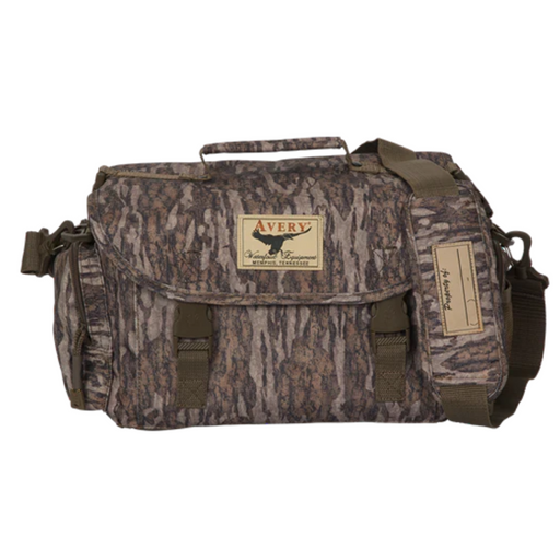 Camouflage hunting blind bag with shoulder strap and top handle 