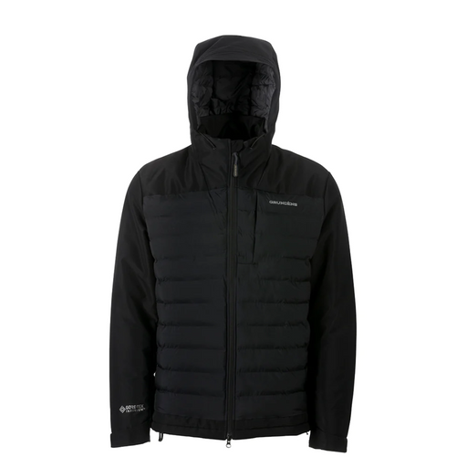 black insulated hooded zip front jacket
