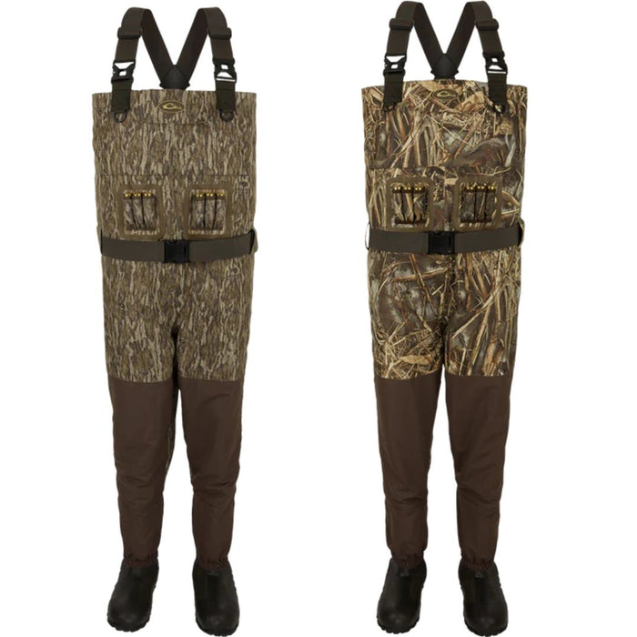 Drake belted bib Eqwader 1600 Breathable Wader with rubber boots in two camo variations