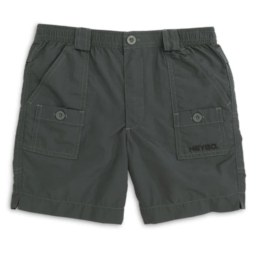 gray elastic waist shorts with multiple pockets