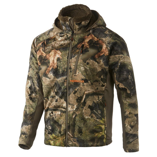 Nomad Harvester NXT sherpa lined full zip hooded camo Jacket with zip chest pocket