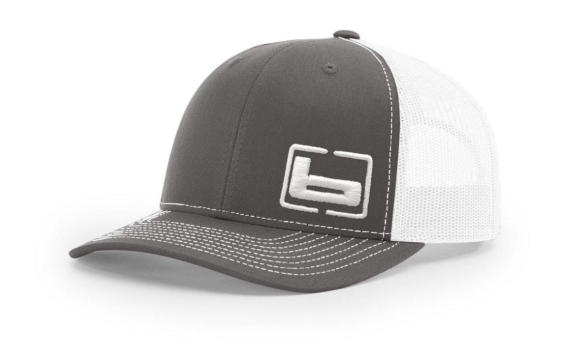 Banded Trucker Snapback Cap or Relaxed Cap gray and white