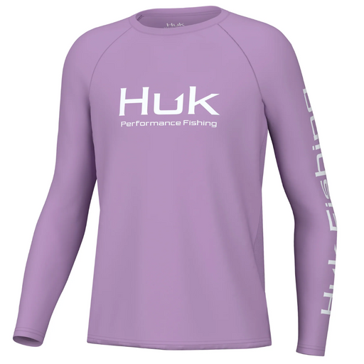 Lavender white white logo light blue navy logo Huk Kids Pursuit Performance Shirt