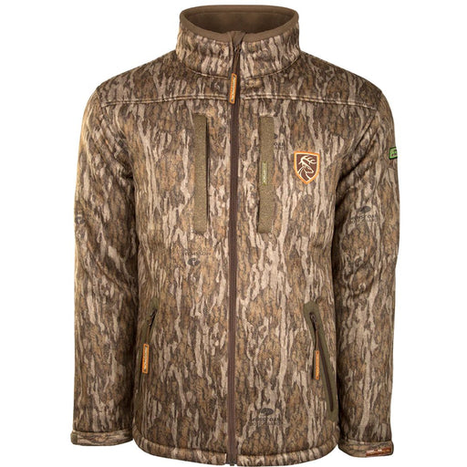 brown camo full zip front jacket with four zip pockets