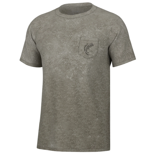 gray Huk Mineral Wash Tee with fish on front pocket