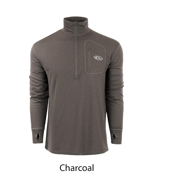 Drake Merino Wool Half Zip pullover with chest zip pocket and thumb holes