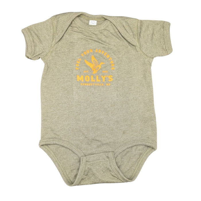 Molly's Place Vintage Duck Infant Onesie tan with orange print
