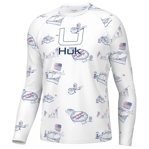 white blue and red fish pinic table flag  Huk Pursuit Performance Shirt