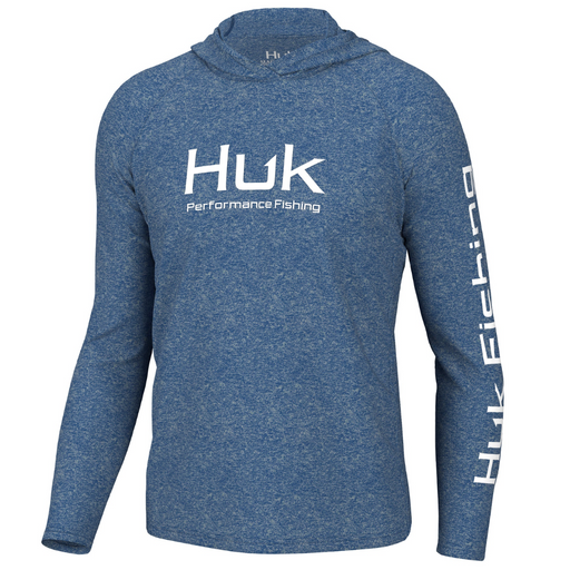 blue heather with white HUK logo Huk Pursuit Performance Hoodie 