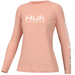 coral heather with white logo Huk Womens Pursuit Performance Shirt