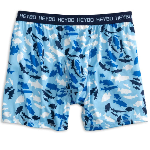 Heybo Boxer Briefs Freshwater Flage light blue vany white and blue fish print