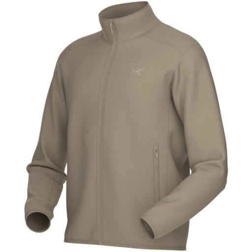 tan fleece zip front jacket with zip side pocket