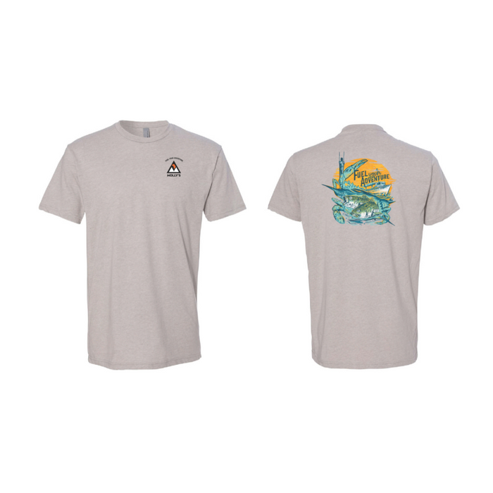 Gray Molly's Place Short Sleeve T-Shirts with Molly's Logo on front and Striper on the back