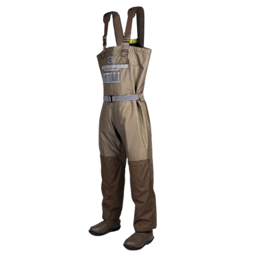 brown bib waders with rubber boots