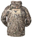 back of camo hoodie with tan Avery logo and Waterfowl