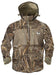 Banded Waterproof Quarter Zip Hooded Pullover Jacket with 2 chest zip pockets and adjustable wrists in camo