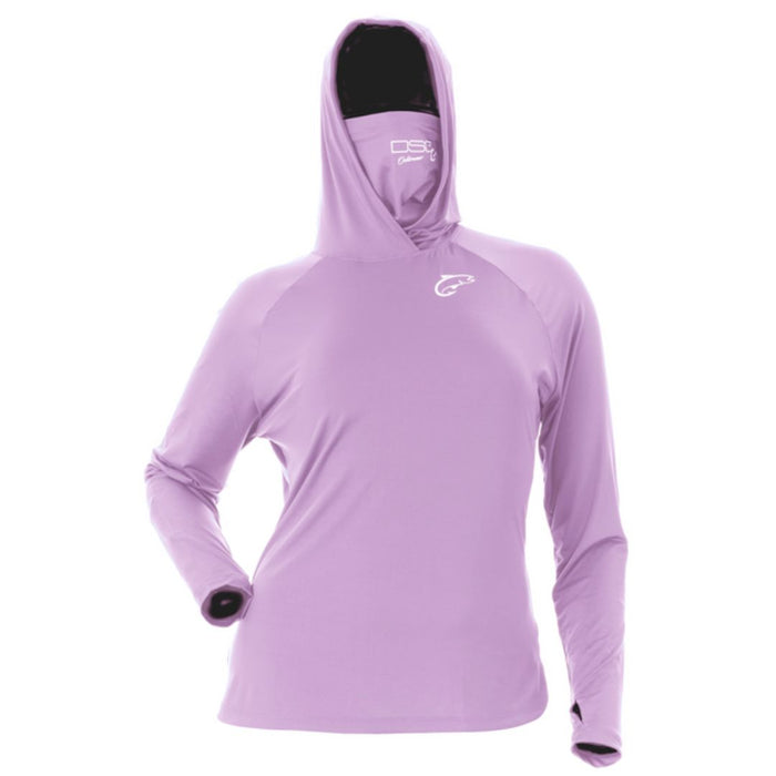 Nora II sun shirt with a removable neck gaiter, crossover hood and thumbholes lavender
