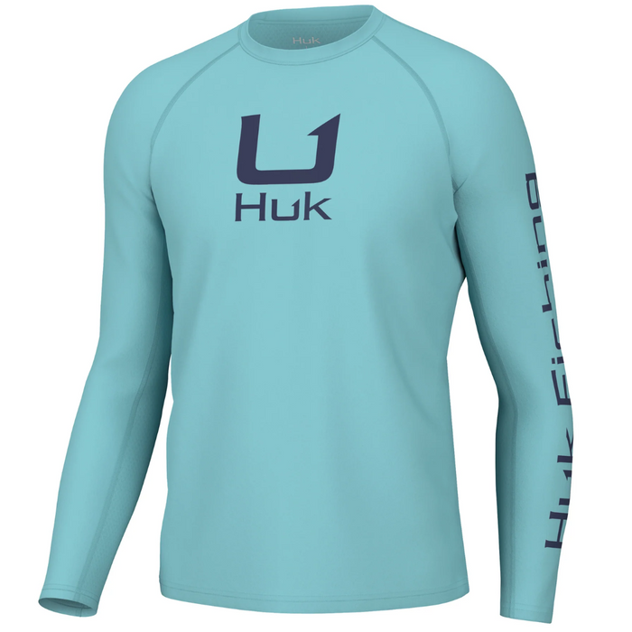Aqua navy print HUK Icon Long Sleeve Performance Shirt