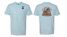 Ice Blue Short Sleeve T-Shirt with Molly’s Place logo on front left side and Dog holding duck in mouth on top of storefront that says Fuel Your Adventure on the upper back.