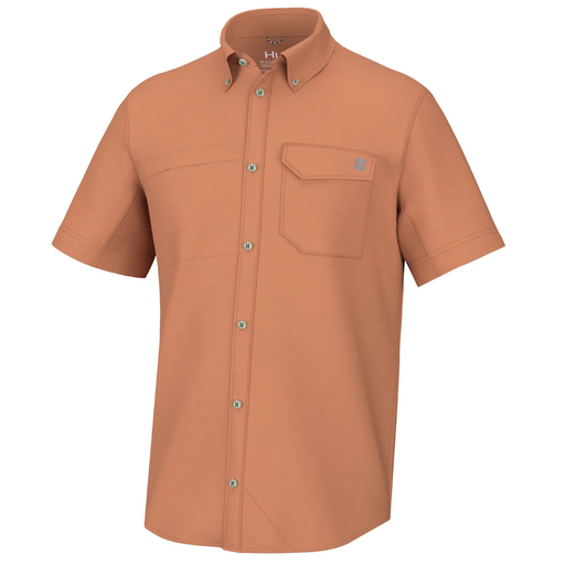orange solid button down Huk Tide Point Button-Down Short Sleeve Shirt