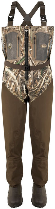Drake Front Zip Guardian Elite 4-Layer belted bib Wader with Tear-Away Liner with rubber boots