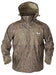Banded Waterproof Quarter Zip Hooded Pullover Jacket with 2 chest zip pockets and adjustable wrists in camo
