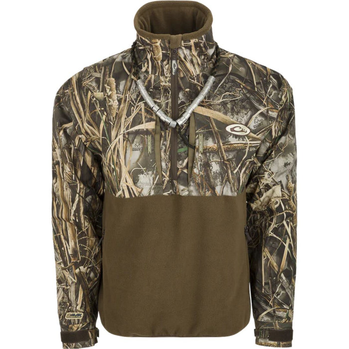 Drake MST Guardian Eqwader Flex Fleece 1/4 Zip Jacket two tone brown lower and camo upper and adjustable cuffs