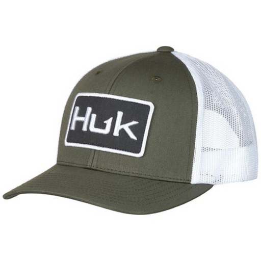 olive and white Huk Logo Trucker hat