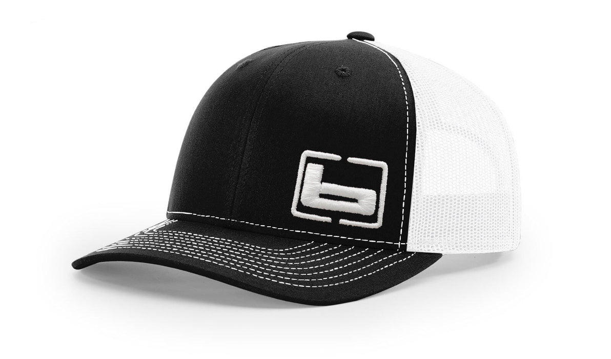 Banded Trucker Snapback Cap or Relaxed Cap black and white