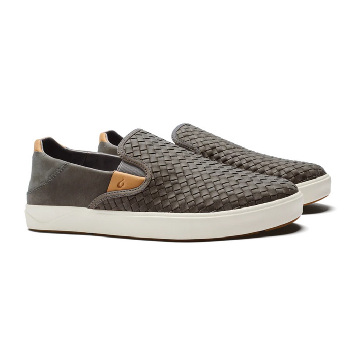 Olukai Men's Lae'Ahi Lauhala antiqued and burnished leather that's been hand-woven slip on shoes