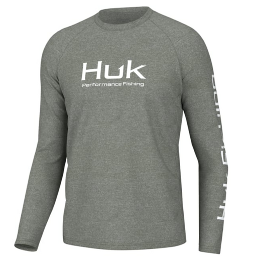 gray heather with white logo Huk Pursuit Performance Shirt