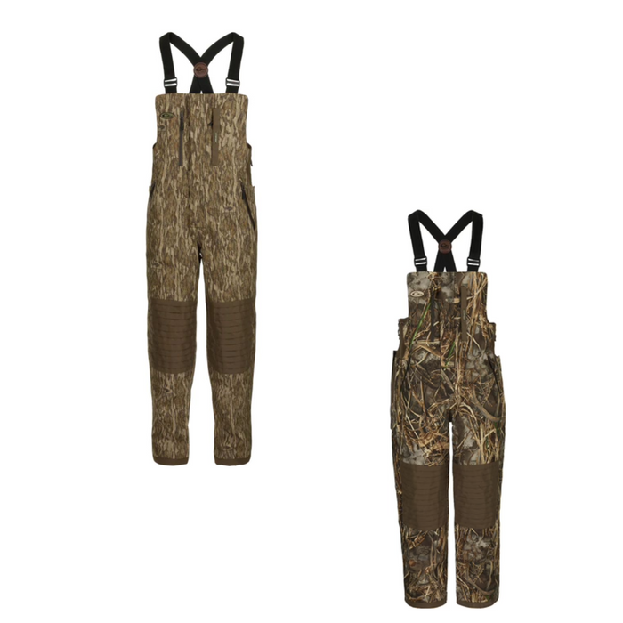 Drake Waterfowl Men's Hunting Waterproof Breathable Shell Weight Guardian Elite front zip Bibs in two camo variations