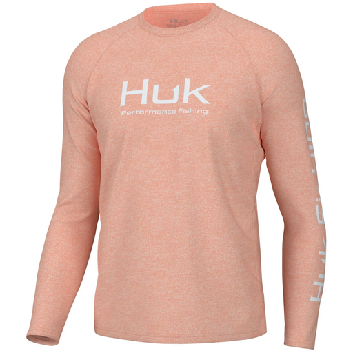 coral heather with white logo Huk Pursuit Performance Shirt