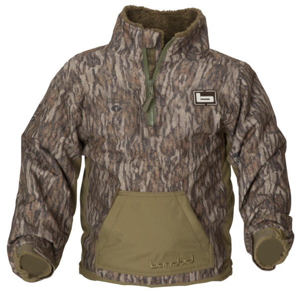 Banded Youth Chesapeake 1/4 zip Pullover in camo and solid hand warmer front pocket