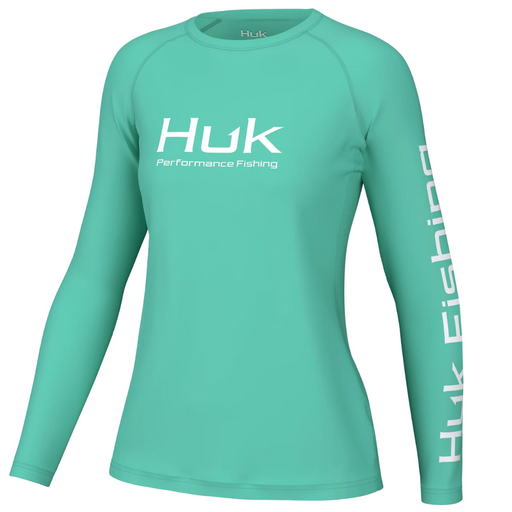 light green with white logo Huk Womens Pursuit Performance Shirt