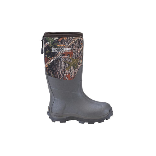 Dryshod Arctic Storm Kid's Winter Boot navy with cinch close top gray lower and camo upper