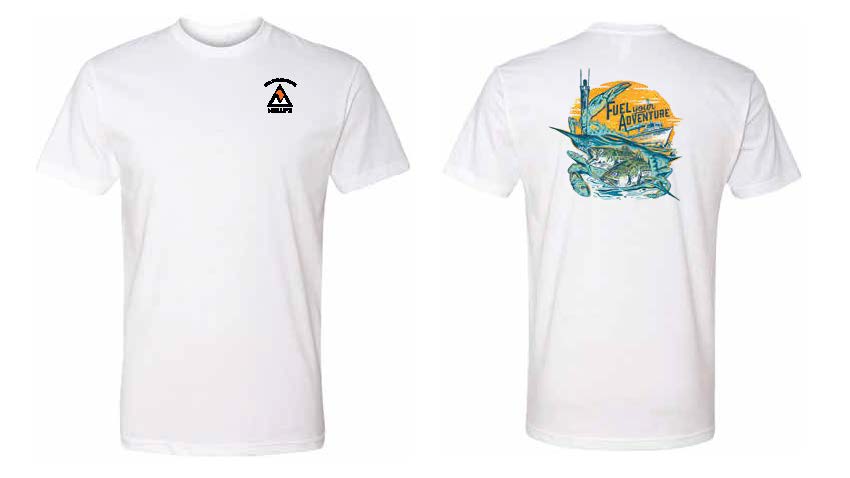 White Molly's Place Short Sleeve T-Shirts with Molly's Logo on front and Striper on the back