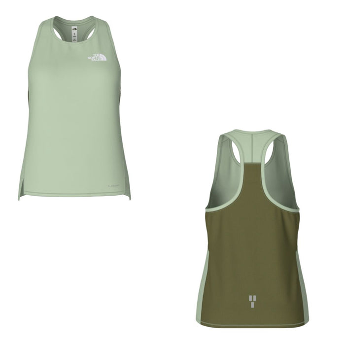 North Face Women's Sunriser racerback Tank in two tone green front and back images