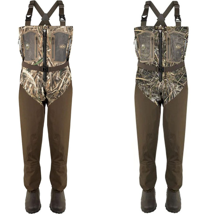 Drake  Front Zip Guardian Elite 4-Layer belted bib Wader with Tear-Away Liner  with rubber boots in two variations