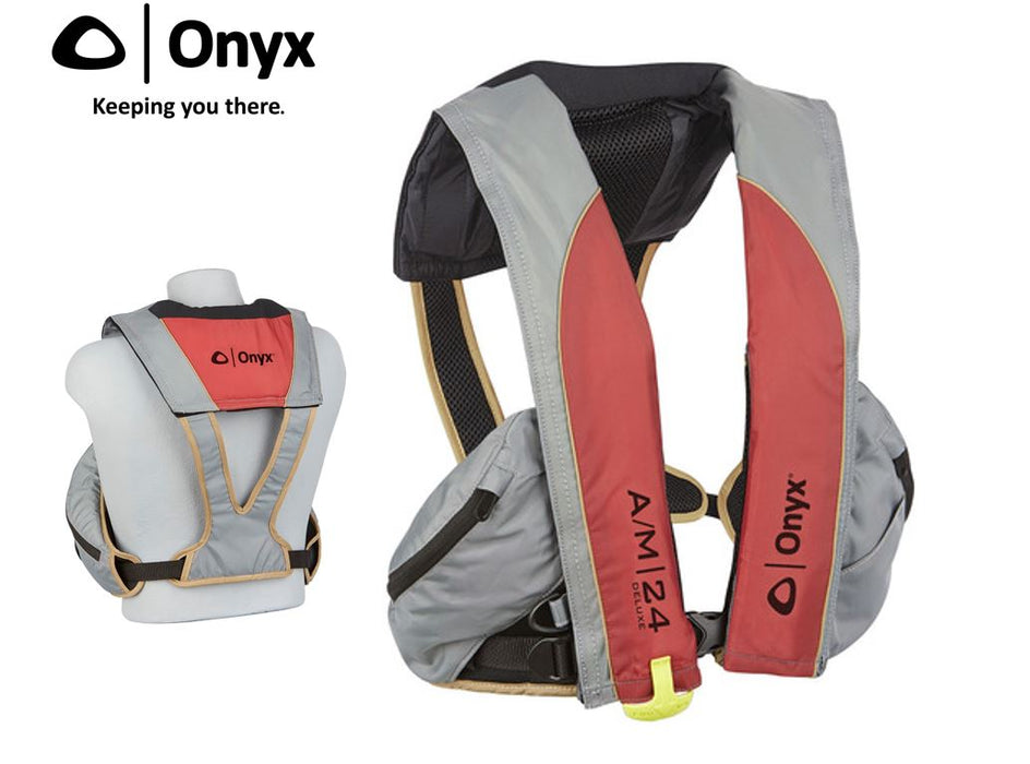 Onyx 132100-100-004-20, A/M-24 Deluxe Automatic/Manual Inflatable Life Jacket (PFD) Red/Gray