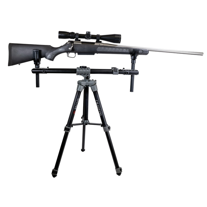 Bog Pod 1100471 Fieldpod Tripod black with gray trim displaying a rifle with scope