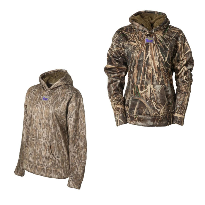 Banded Womens Atchafalaya camo Hoodie with hand warmer front pocket in two camo variations