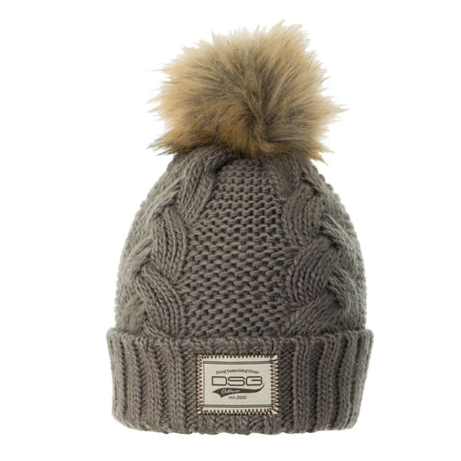 DSG Chunky Knit Pom Beanie gray with DSG patch on front