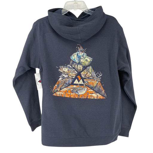 Molly's Scenic Hoodie featuring Molly geese fish and deer incased in a triangle print
